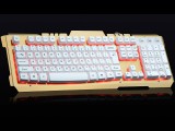 [土豪金]LX-100 狼蝎合金氧化拉丝面板/悬浮键帽/缝隙三色发光/底部铁板游戏键盘[USB]