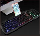 [黑色]X310七彩背光游戏键盘发光机械手感太空合金面板USB有线键盘
