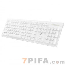 【白色圆键帽 】追光豹S500有线巧克力办公台式USB键盘